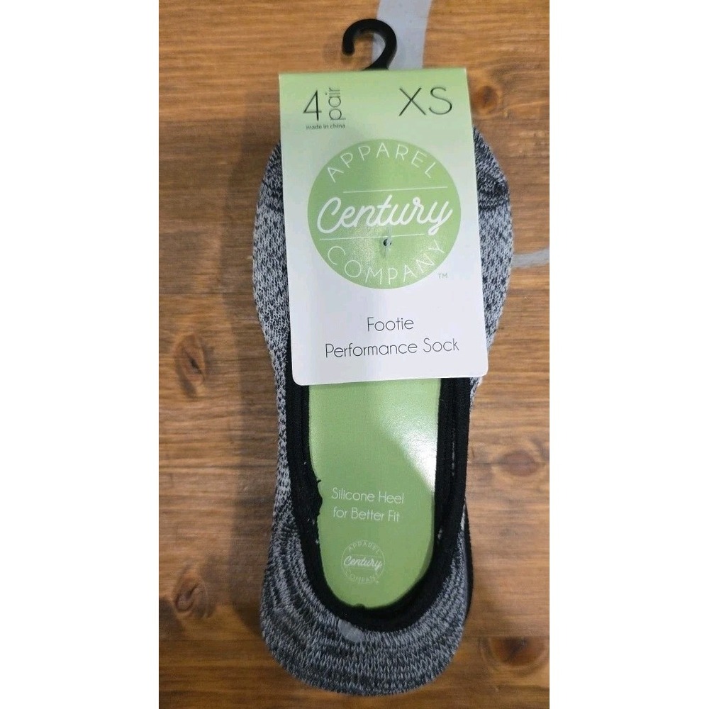 NEW 4 Pair XS Footie Performance Socks Grey Black Silicone Heel
